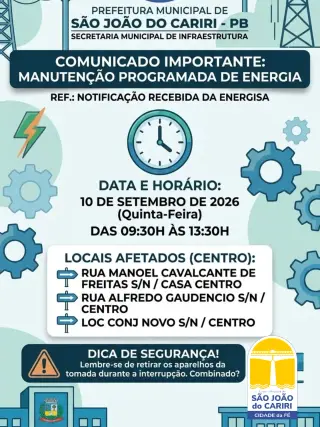 A secretária municipal de infraestrutura informa que foi notifica pela energisa sobre m...