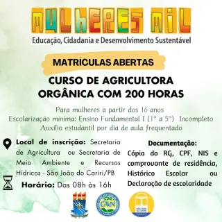 🌱 MATRÍCULAS ABERTAS PARA O CURSO DE AGRICULTURA ORGÂNICA!