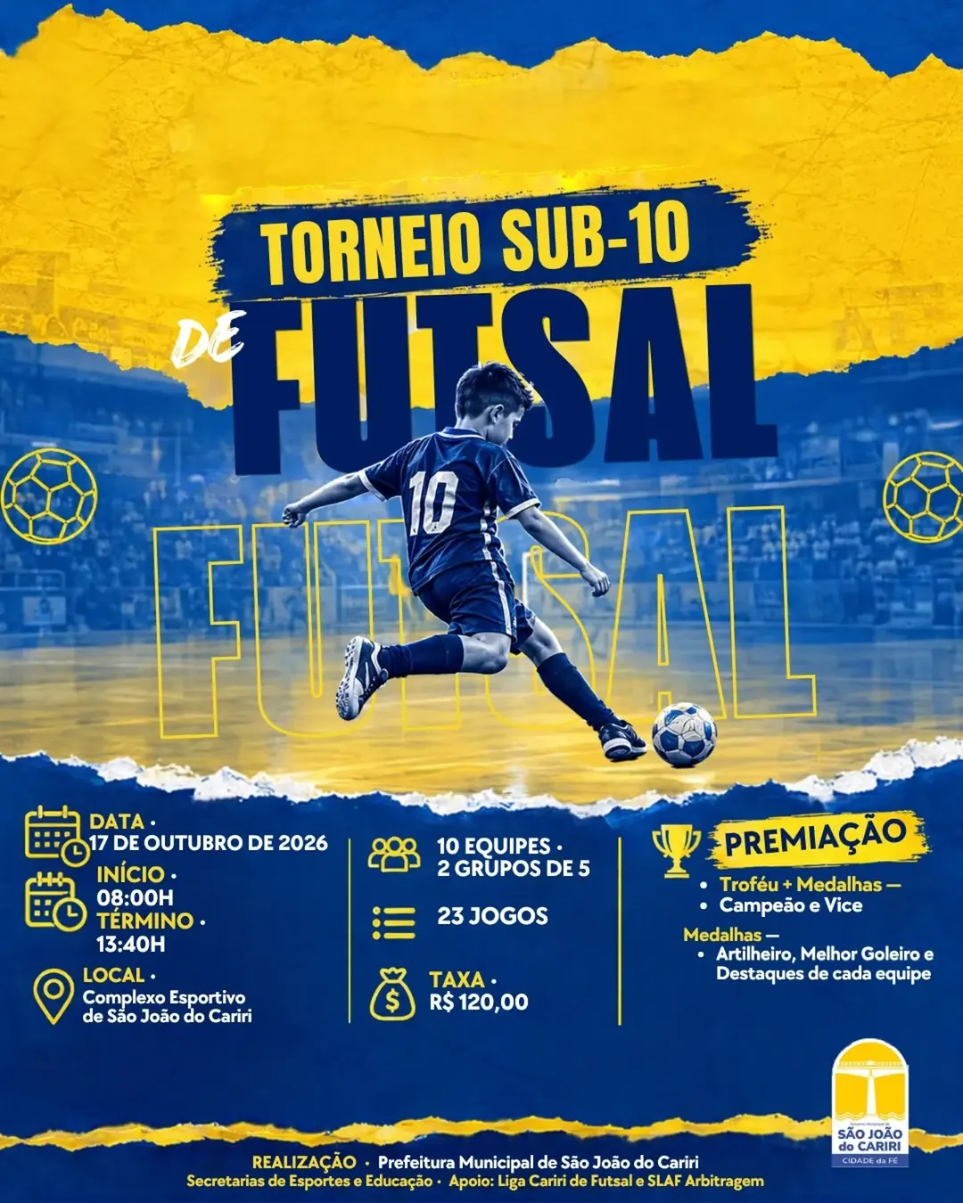 São João do Cariri anuncia torneio sub-10 para 17 de outubro de 2026