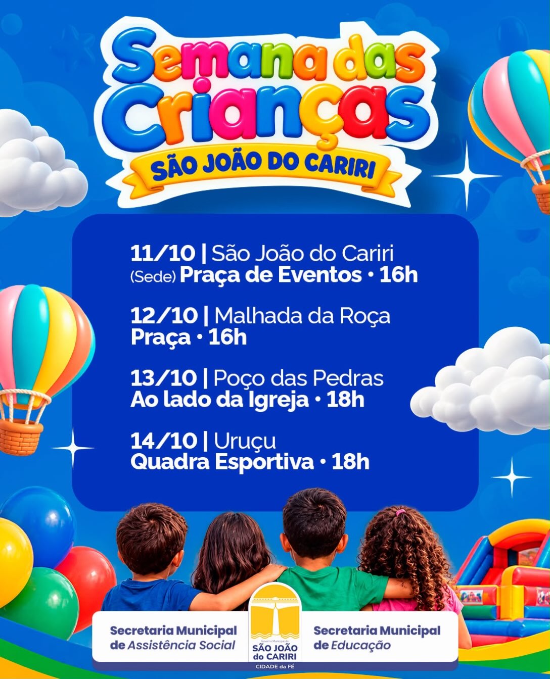 São João do Cariri anuncia Semana das Crianças de 11 a 14 de outubro