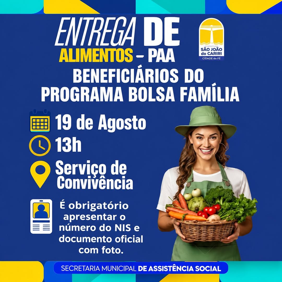 Entrega de alimentos do PAA ocorre no dia 19 de agosto