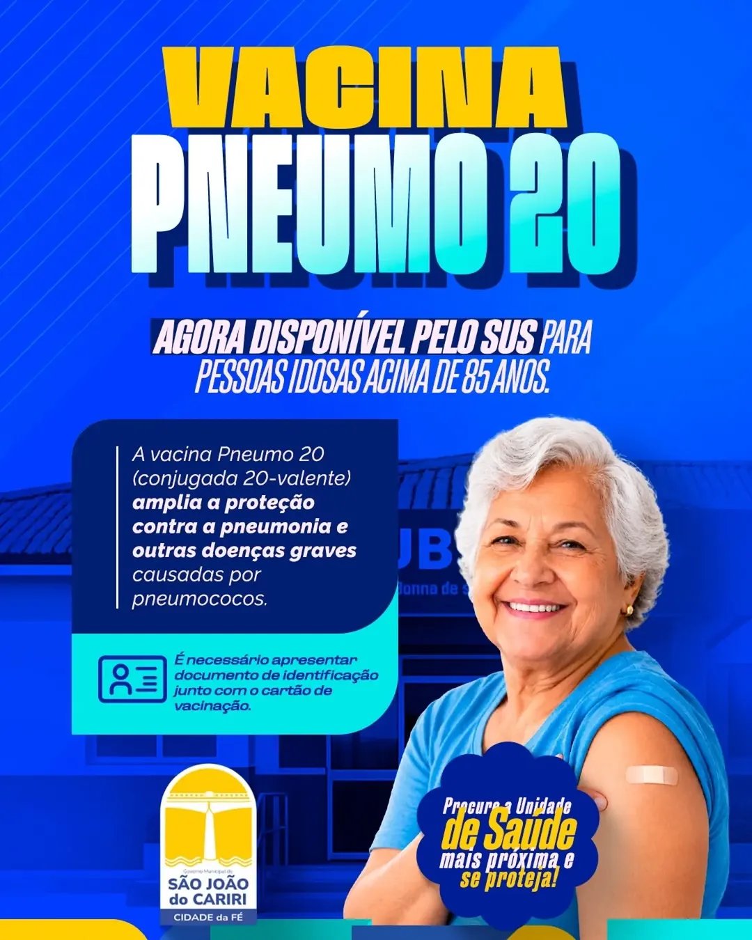 Vacina Pneumo 20 é disponibilizada pelo SUS para idosos com 85 anos ou mais